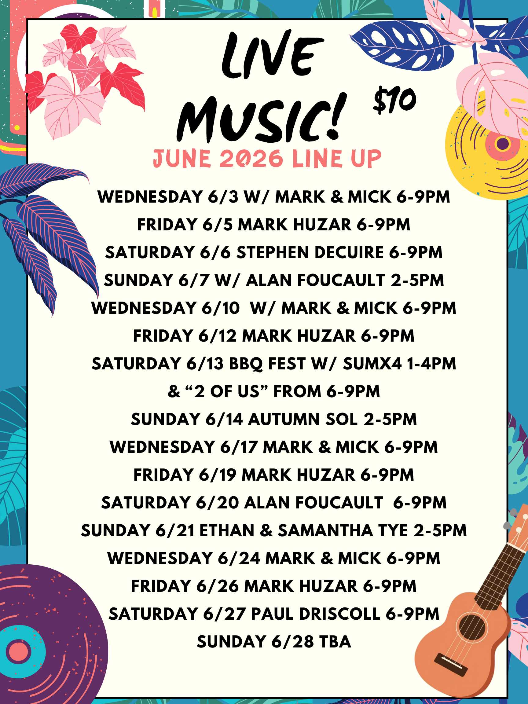 Live Music Weekend Line Up June 2026